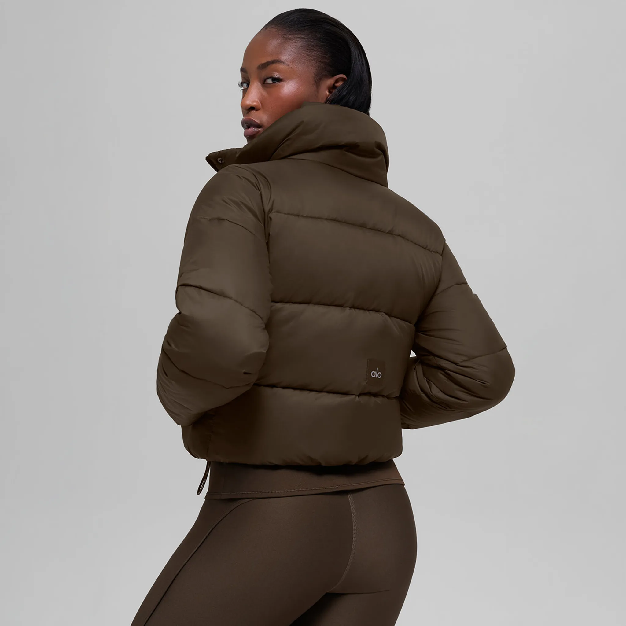 Back View of Alo Yoga Gold Rush Espresso Puffer Jacket (W)